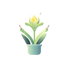 inspiration pencil icon with seed potted flower illustration