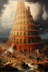 Biblical Tower, Nimrod Tower of Babel, Tower of Babel Bible Story, Babel Babylon, Digital Art - obrazy, fototapety, plakaty