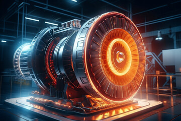 Modern industrial jet engine in a high tech futuristic factory. ai generative - obrazy, fototapety, plakaty
