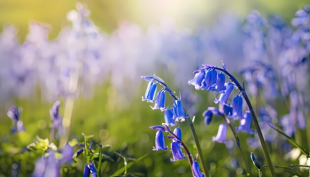 Bluebell flower in field with blur background