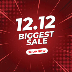 12.12 Biggest Sale Vector Banner Design. Social Media Post Template in Red Theme. Editable EPS File. Happy Holidays and Christmas Eve.