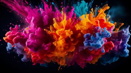 Obraz premium explosion of colored paints on a black background, background, space for text