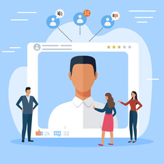 Influencer. Vector illustration. Influencer marketing aims at attracting targeted audience through influential individuals The influencer metaphor compares online personalities to real-life role