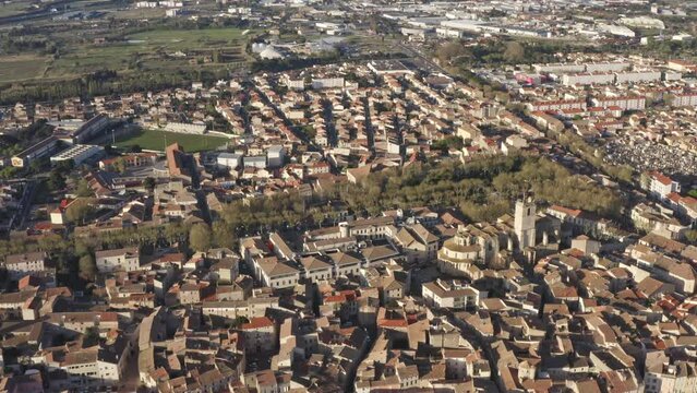 Narbonne, South of France, Occitanie, drone footage, 4K resolution, high-definition, historic, cathedral, Gothic architecture, aerial view, skyline, French Riviera, heritage, culture, tourism, travel,