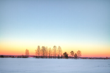 Fototapeta premium Landscape winter snowy fields in Poland, Europe on sunny day in winter, blue sky