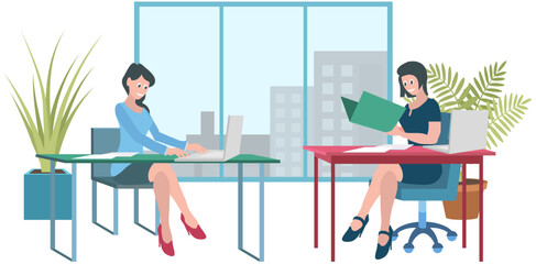Office workers. Vector illustration. A business person identifies opportunities for business growth and expansion The office workplace emphasizes professionalism and mutual respect Teamwork fosters