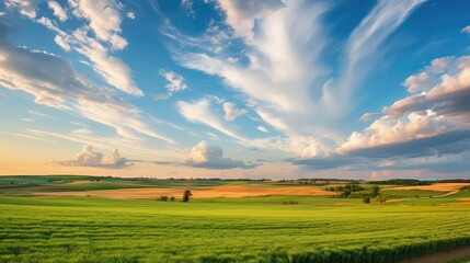 farm land cloud panorama landscape illustration field meadow, summer agriculture, village...