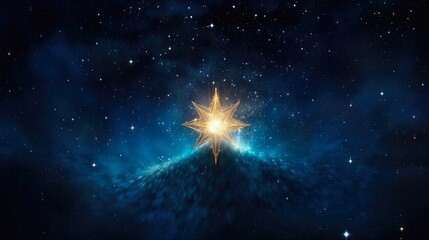 Christmas Star Manger: Nativity of Jesus Christ in Bethlehem. Dark Blue Starry Sky with Bright Star in Background