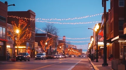 Foto op Plexiglas anti-reflex Christmas Lights Illuminate Downtown Sioux Falls, SD - A Captivating Holiday Tradition Combining Retro Charm and Timeless Elegance © AIGen