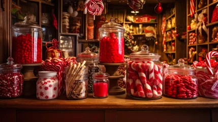 Fotobehang Christmas Stocking Stuffers: Old Fashioned Candy Store Delights for Holiday Decorations and Gifts © AIGen