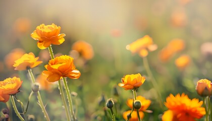 Obraz premium Buttercup flower in field with blur background