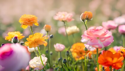 Obraz na płótnie Canvas Buttercup flower in field with blur background