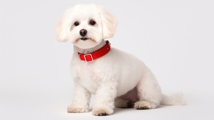 Obraz premium A small white dog with a red collar