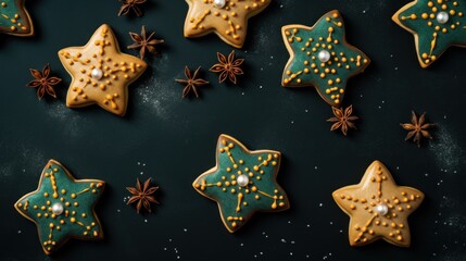 A table topped with star shaped cookies covered in icing