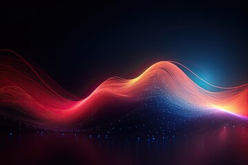 Futuristic big data visualization wave connecting neural network and moving on earth.Generative AI