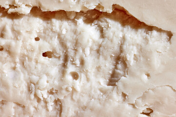 Texture of delicious, organic, natural cheese. Sliced. Wallpaper, background. Hard cheese. Concept of food, taste, art of organic products, healthy and natural food.