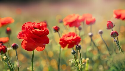 Naklejka premium Buttercup flower in field with blur background