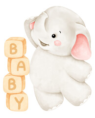 cute elephant and baby blocks