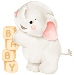 Cute animal and baby blocks. Baby elephant