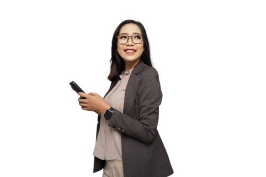 Beautiful Young Asian Businesswoman Using Phone Cutout Isolated Background