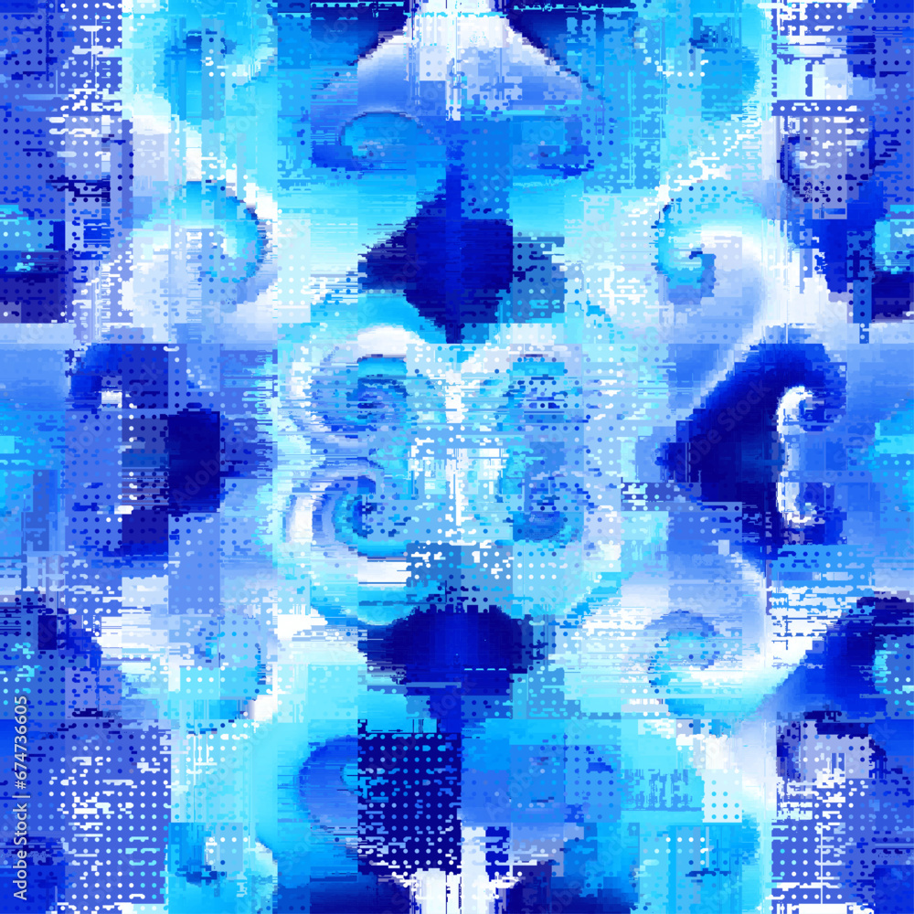 Poster Vector image with imitation of grunge datamoshing texture. Retro risograph texture.