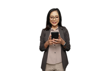 Beautiful Young Asian Businesswoman Using Phone Cutout Isolated Background