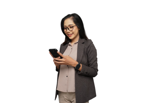 Beautiful Young Asian Businesswoman Using Phone Cutout Isolated Background