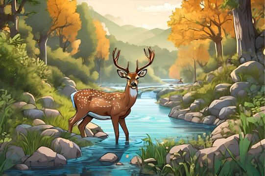 deer in the forest, ai generated 