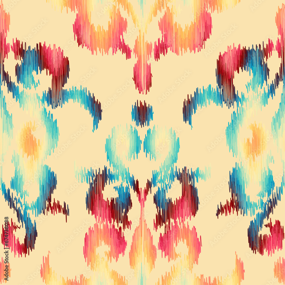 Poster Abstract seamless tileable pattern. Decorative abstract grunge vintage pattern .Ikat style. Vector image.