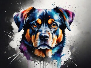 Rostro de un perro con colores de acuarela  - obrazy, fototapety, plakaty