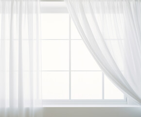 Mockup: White Wide Window with Light White Curtains, Ideal for Design Projects