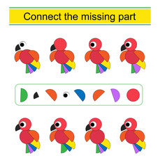 Task for the development of attention and logic. Cartoon parrot.