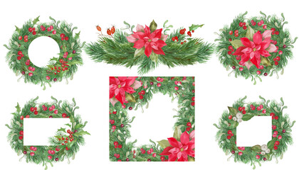Watercolor Christmas set. Hand drawn floral illustration isolated on transparent background. PNG