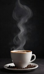 Steaming Cup Of Coffee On A Dark Background.
