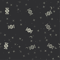 Seamless pattern with stars, dna symbols on black background. Night sky. Vector illustration on black background