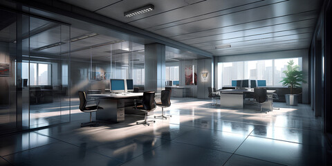 Modern office interior. Large open space office.