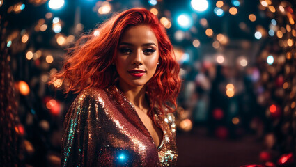 Fototapeta premium Portrait of a beautiful girl at a disco