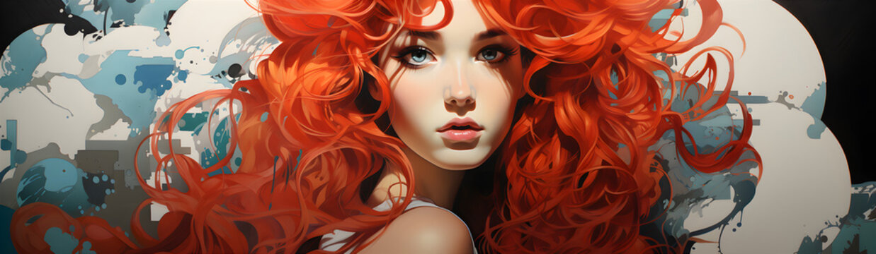 A Young Girl With Red Hair. Illustration On The Theme Of Glamor And Club Life, Leisure And Entertainment. Generative AI	
