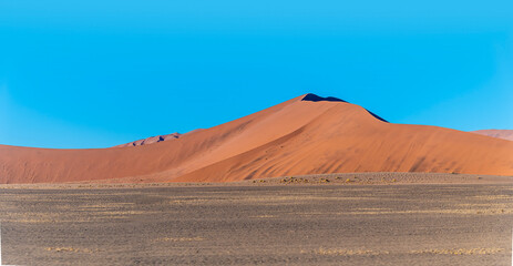 Fototapeta na wymiar A view of a large sand dunes in the early morning light in Sossusvlei, Namibia in the dry season