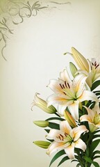 Sympathy Card With Lily Flowers And Empty Space For Text.