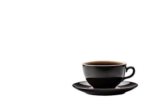 A cup of hot black coffee on transparent background