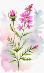 Pink Wildflower In Watercolor, Isolated.