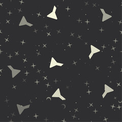 Seamless pattern with stars, funnel symbols on black background. Night sky. Vector illustration on black background