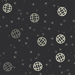 Seamless pattern with stars, web symbols on black background. Night sky. Vector illustration on black background