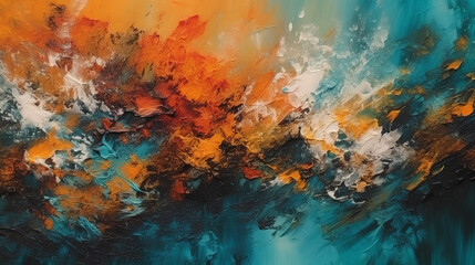 Abstract teal and orange oil paint texture background