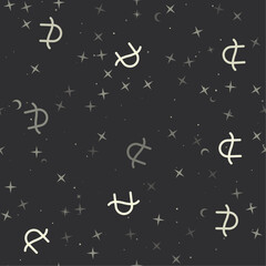 Seamless pattern with stars, zodiac ophiuchus symbols on black background. Night sky. Vector illustration on black background