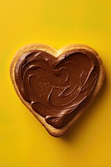 Slice of bread in shape of a heart with chocolate cream spread. Generative Ai