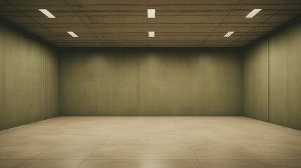 Interior of a empty modern olive gallery room with copy space. Generative AI