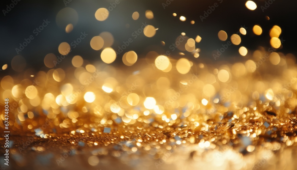 Poster captivating golden particle display with radiant glow and enchanting sparkles in a mesmerizing scene