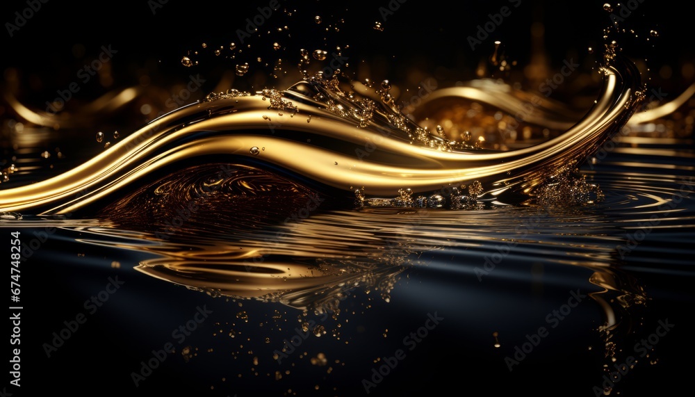 Aufkleber captivating golden particle fluid display with mesmerizing radiant glow and enchanting sparkles